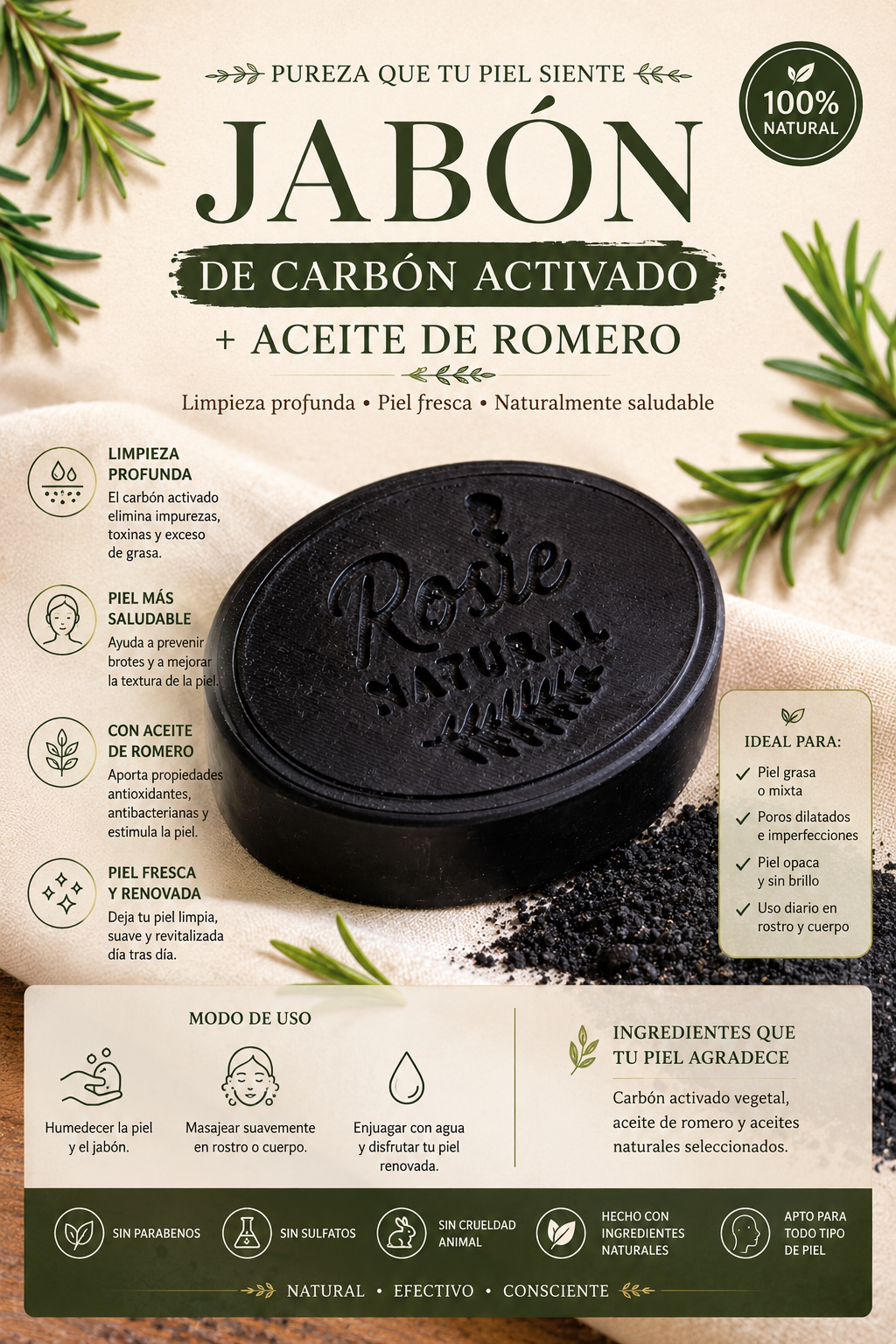 Jabón de carbón activado -  Activated Charcoal Soap