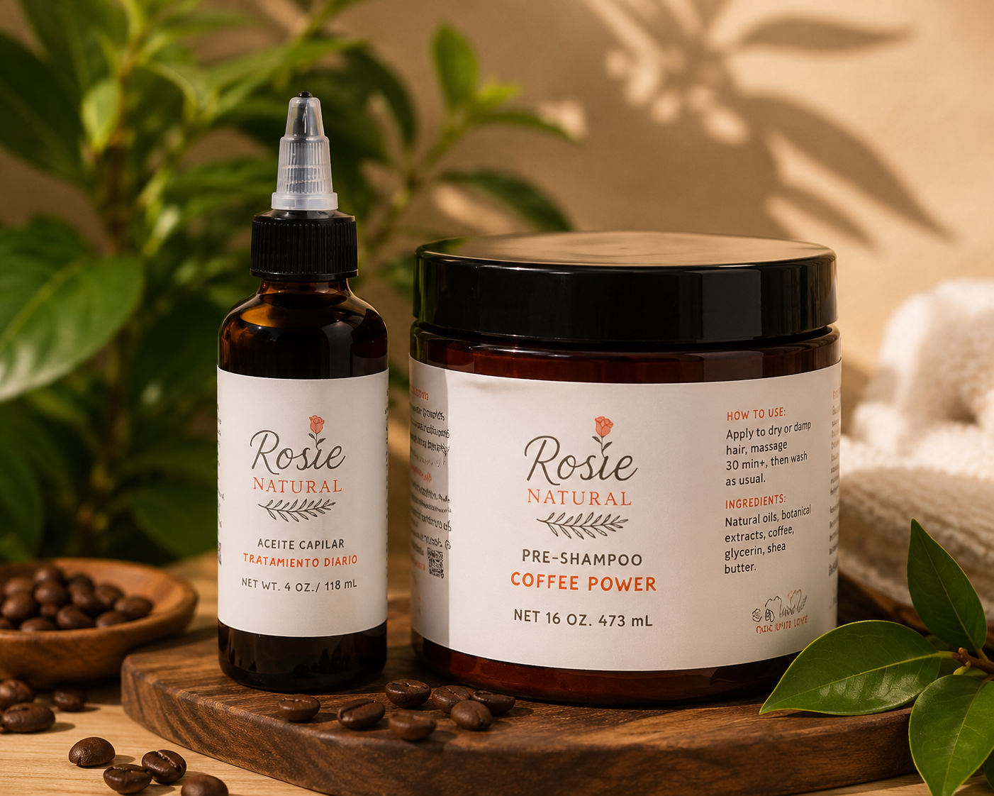 Coffee Pre-Poo + Rosemary Infused Oil - Kit de prepoo de Café + Aceite Macerado de Romero